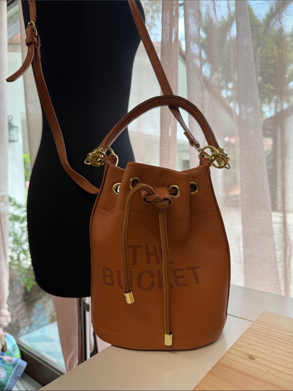 The Bucket inspired Tan Leather Drawstring Bucket Bag